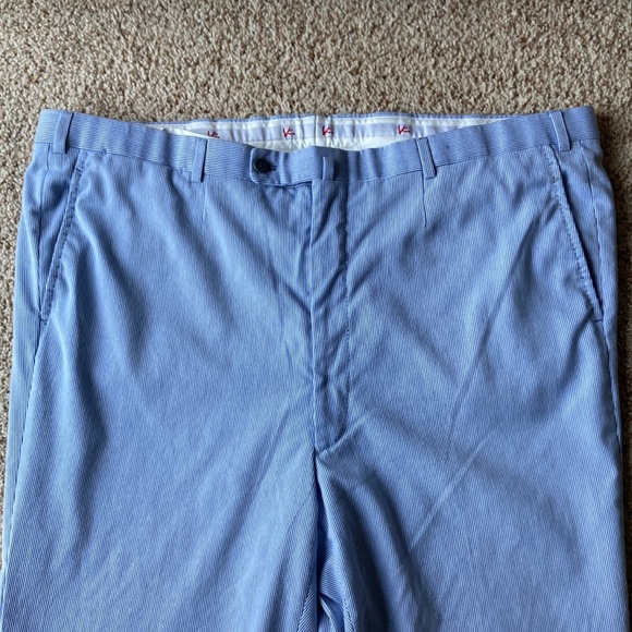 Isaia Napoli Men’s Blue White Stripe Seersucker Flat Front Trousers Pants 42 - Picture 3 of 16